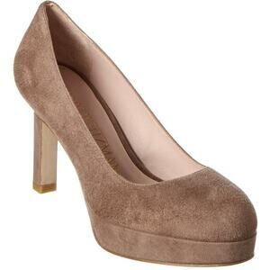 Stuart Weitzman Larsa Suede Platform Pump Heels Taupe Tan Brown Size 8.5
